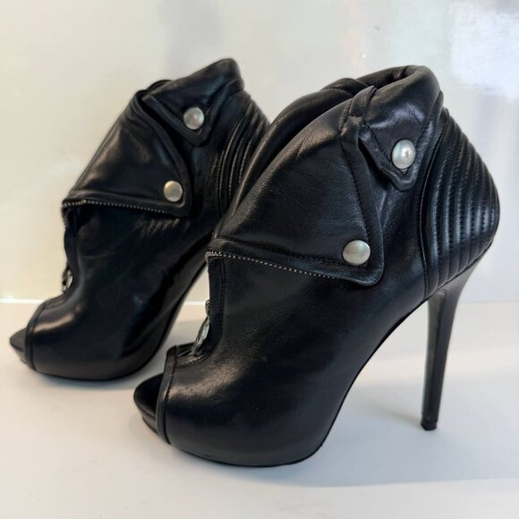 Alexander McQueen Leather Peep-Toe Platform Booties – Black – EU 36 - Picture 5 of 16